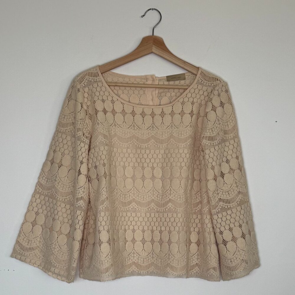 Language Feminine Boho Crochet Lace Knit Long Sleeve Top